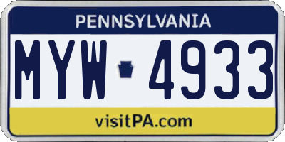 PA license plate MYW4933