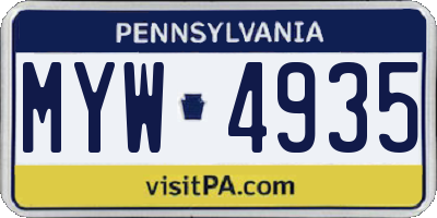 PA license plate MYW4935