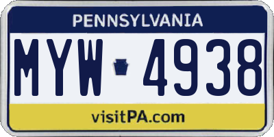 PA license plate MYW4938