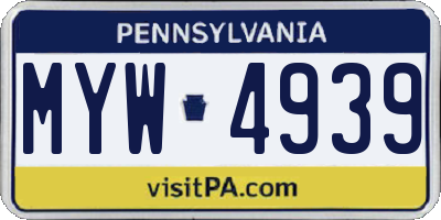 PA license plate MYW4939