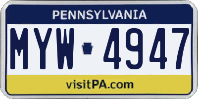 PA license plate MYW4947
