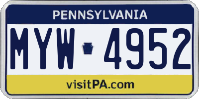 PA license plate MYW4952