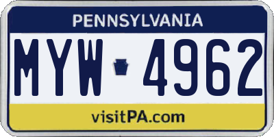 PA license plate MYW4962