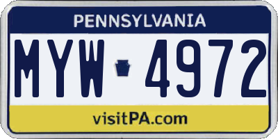 PA license plate MYW4972