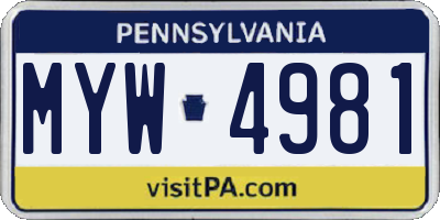 PA license plate MYW4981