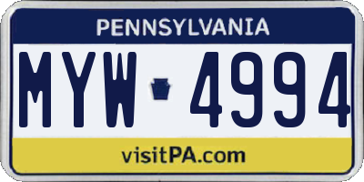 PA license plate MYW4994