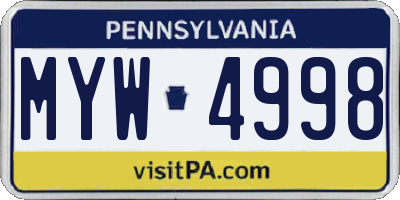 PA license plate MYW4998
