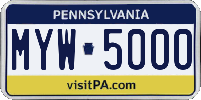 PA license plate MYW5000