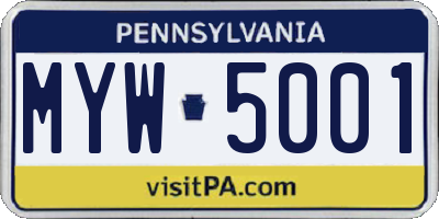 PA license plate MYW5001