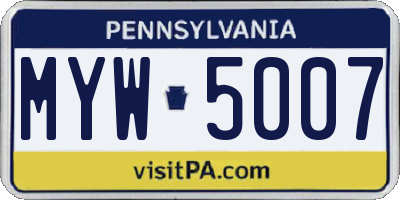 PA license plate MYW5007
