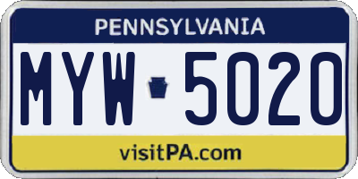PA license plate MYW5020