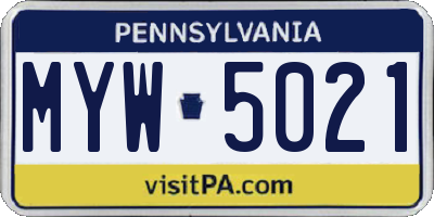 PA license plate MYW5021