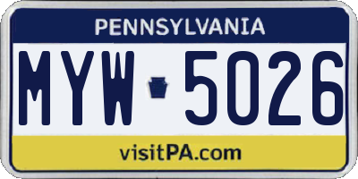 PA license plate MYW5026