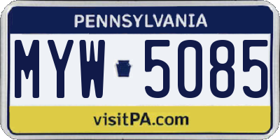 PA license plate MYW5085