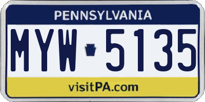 PA license plate MYW5135