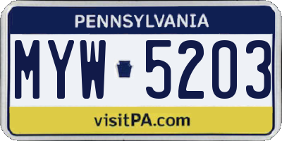 PA license plate MYW5203
