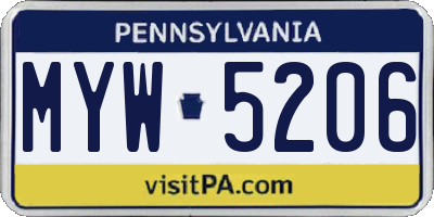 PA license plate MYW5206