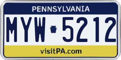 PA license plate MYW5212