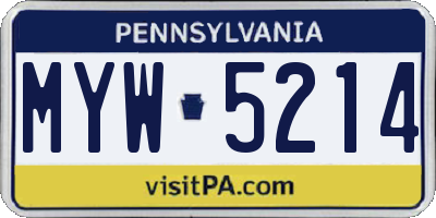 PA license plate MYW5214
