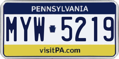PA license plate MYW5219