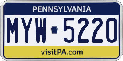 PA license plate MYW5220