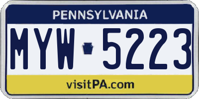 PA license plate MYW5223