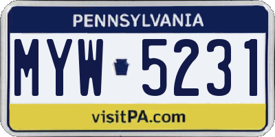 PA license plate MYW5231