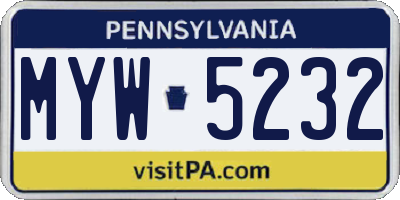 PA license plate MYW5232