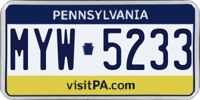 PA license plate MYW5233