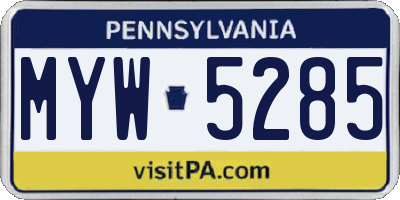 PA license plate MYW5285