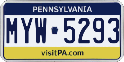 PA license plate MYW5293