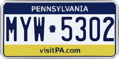 PA license plate MYW5302