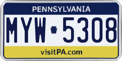 PA license plate MYW5308