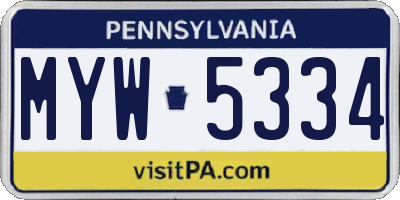 PA license plate MYW5334