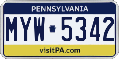 PA license plate MYW5342