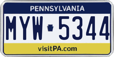 PA license plate MYW5344