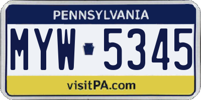 PA license plate MYW5345