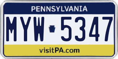 PA license plate MYW5347