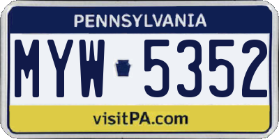 PA license plate MYW5352