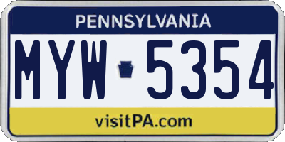 PA license plate MYW5354