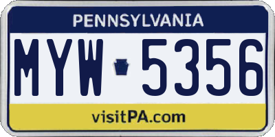 PA license plate MYW5356