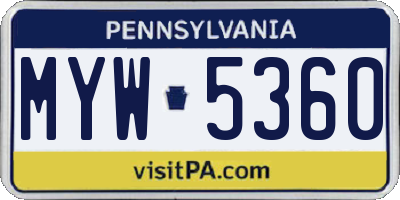 PA license plate MYW5360