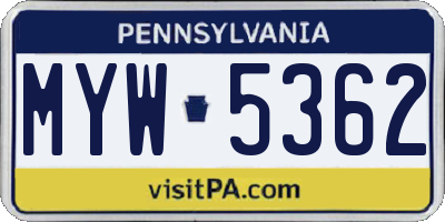 PA license plate MYW5362