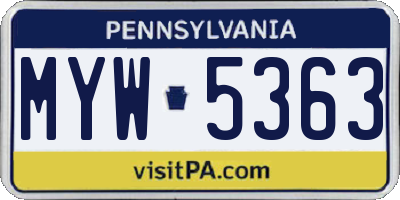 PA license plate MYW5363