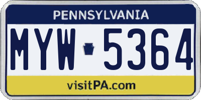 PA license plate MYW5364
