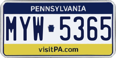 PA license plate MYW5365