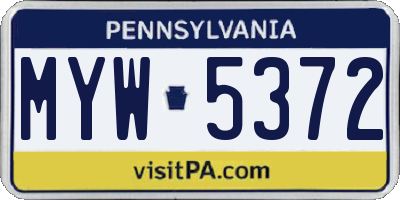PA license plate MYW5372