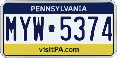 PA license plate MYW5374