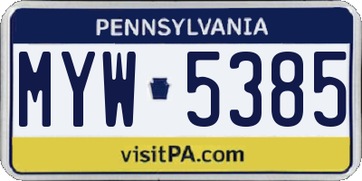 PA license plate MYW5385