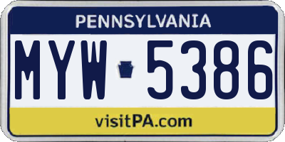 PA license plate MYW5386